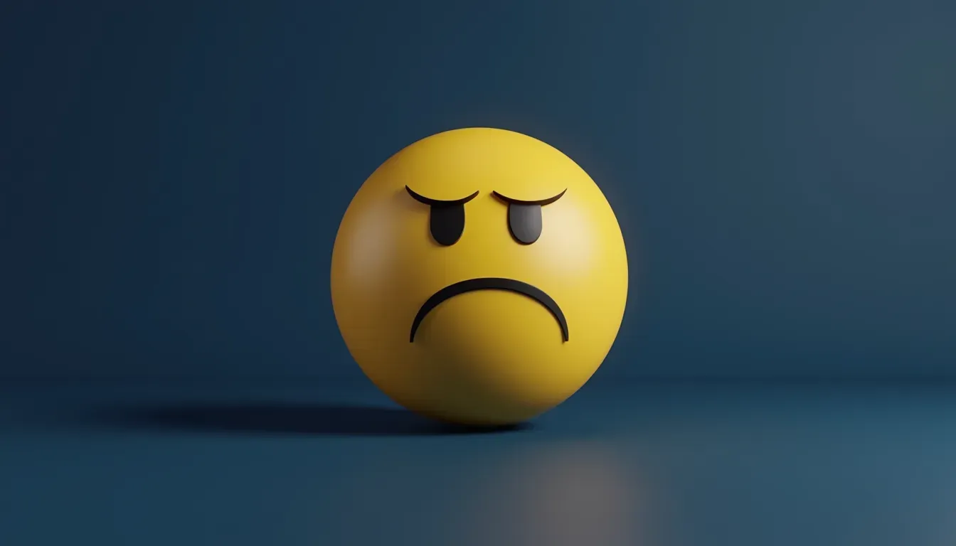 Deadpan unamused 3D emoji with half-lidded eyes on deep blue background