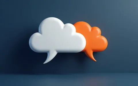 Two overlapping 3D cloud-shaped speech bubbles, one white and one orange, on a deep navy background
