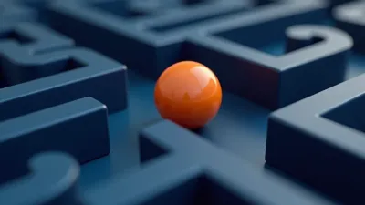 Orange marble at an intersection inside a blue 3D maze with corridors diverging in multiple directions