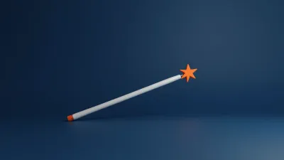 Inert orange 3D magic wand with star tip lying on deep blue background