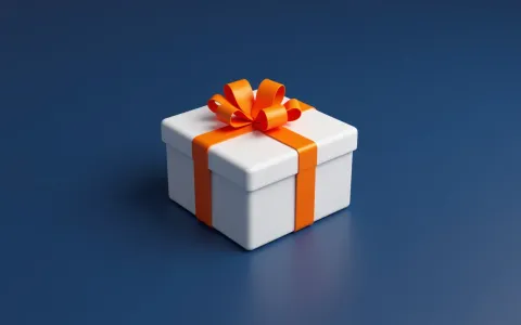 White gift box with orange ribbon on deep navy blue background