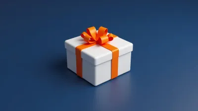 White gift box with orange ribbon on deep navy blue background